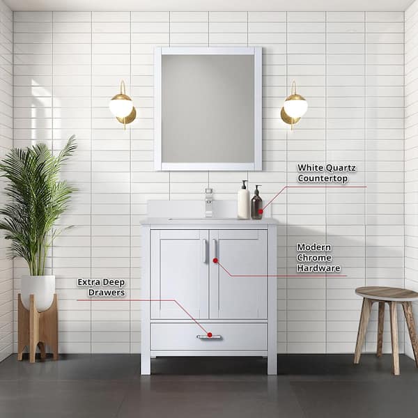 Lexora Jacques 30-in White Bathroom Vanity Cabinet