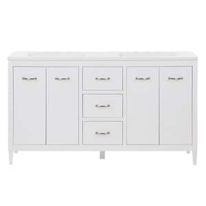 Marrett 60 in. W x 19 in. D x 35 in. H Double Sink Freestanding Bath Vanity in White with White Cultured Marble Top