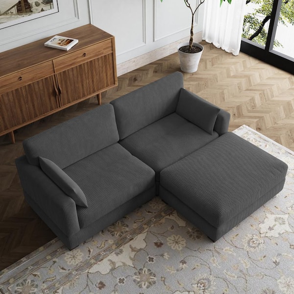 Uixe 84.8 in. W Square Arm 2-Piece Corduroy Fabric L-Shaped