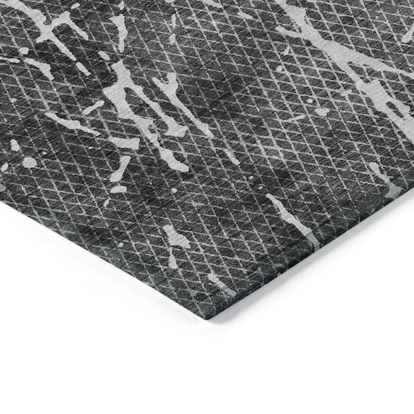 Charcoal, Ivory, Gray 5 ft. x 8 ft. Woven Abstract Polyester Rectangle Indoor/Outdoor Area Rug
