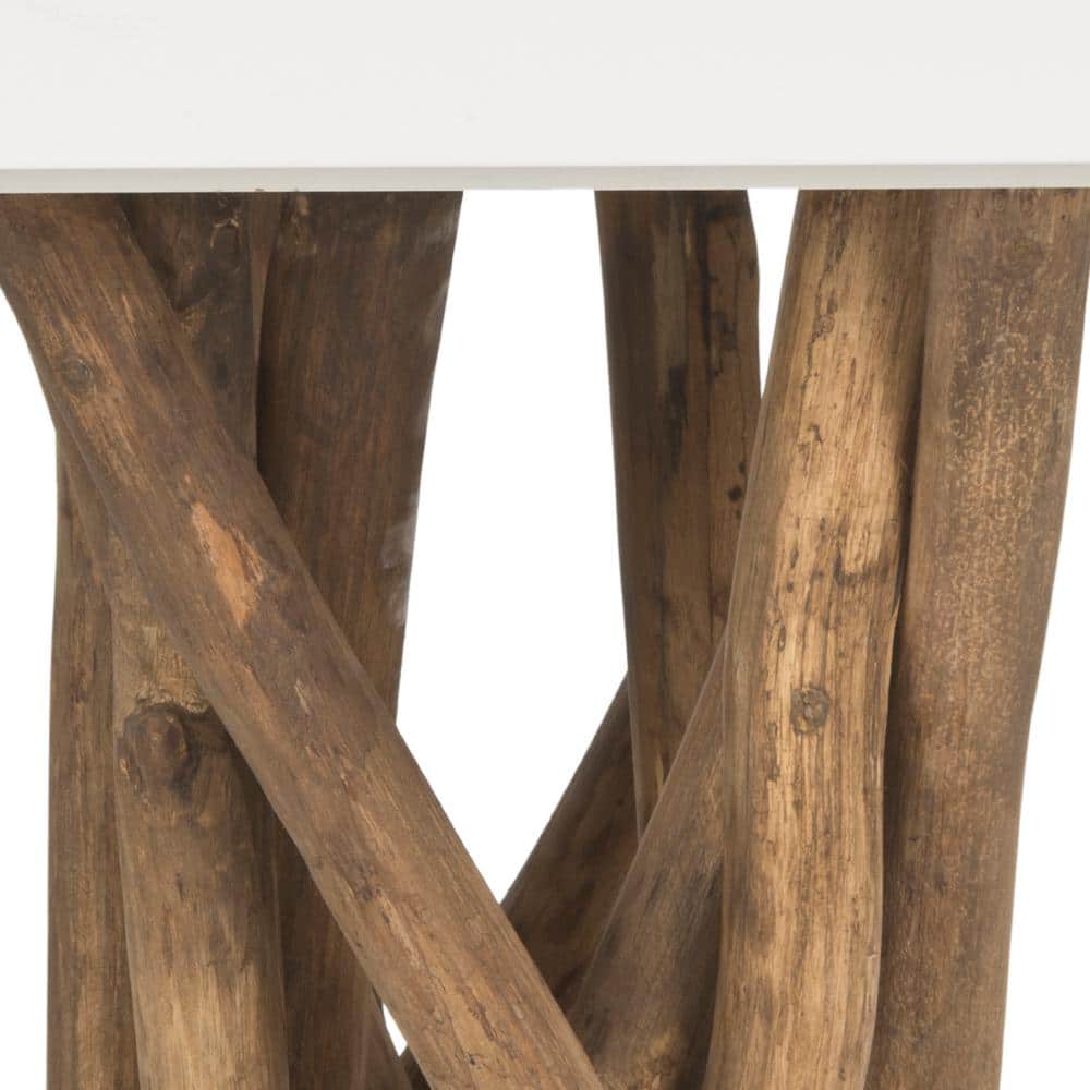 Transitional Hartwick 15'' White Square Side Table with Reclaimed Teak Legs