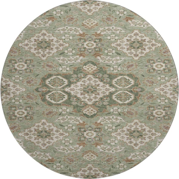 Mayfield Premium Machine Washable Abstract AMF1853 Sage 8 ft. x 8 ft. Round Rug