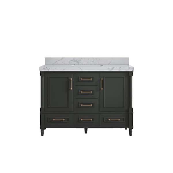 Willow Collections Hudson 48 in. Single Sink Freestanding Black Top Bath Vanity with Venatino Quartz Top Unassembled