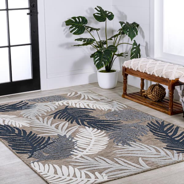 JONATHAN Y Montego High-Low Tropical Palm Brown/Navy/Ivory 2 ft. x 8 ft.  Indoor/Outdoor Area Rug HWC101B-28 - The Home Depot