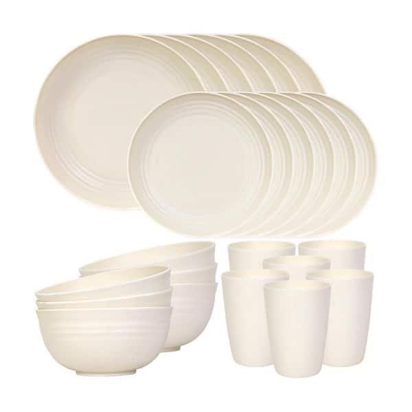24-Piece Modern Beige Unbreakable Dinnerware Set, Dishwasher Microwave Safe Plates and Bowls Set (Service for 6)