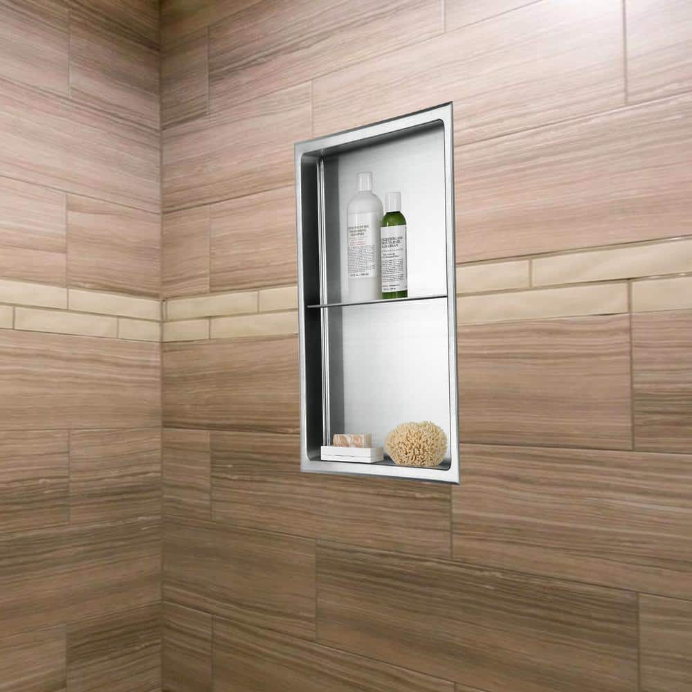 Brushed Stainless Steel Double Shelf Shower Niche 12" x 24"