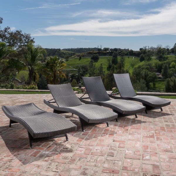 Noble House Miller Multibrown 4-Piece Plastic Adjustable Outdoor Chaise Lounge