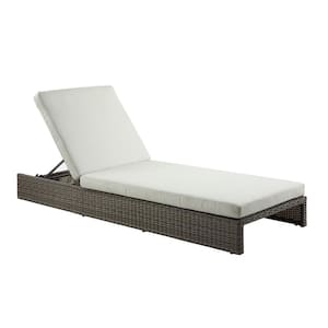 Gray PE Wicker Outdoor Patio Chaise Lounge Chair Sun Lounge with Beige Cushions (No Assembly Needed)
