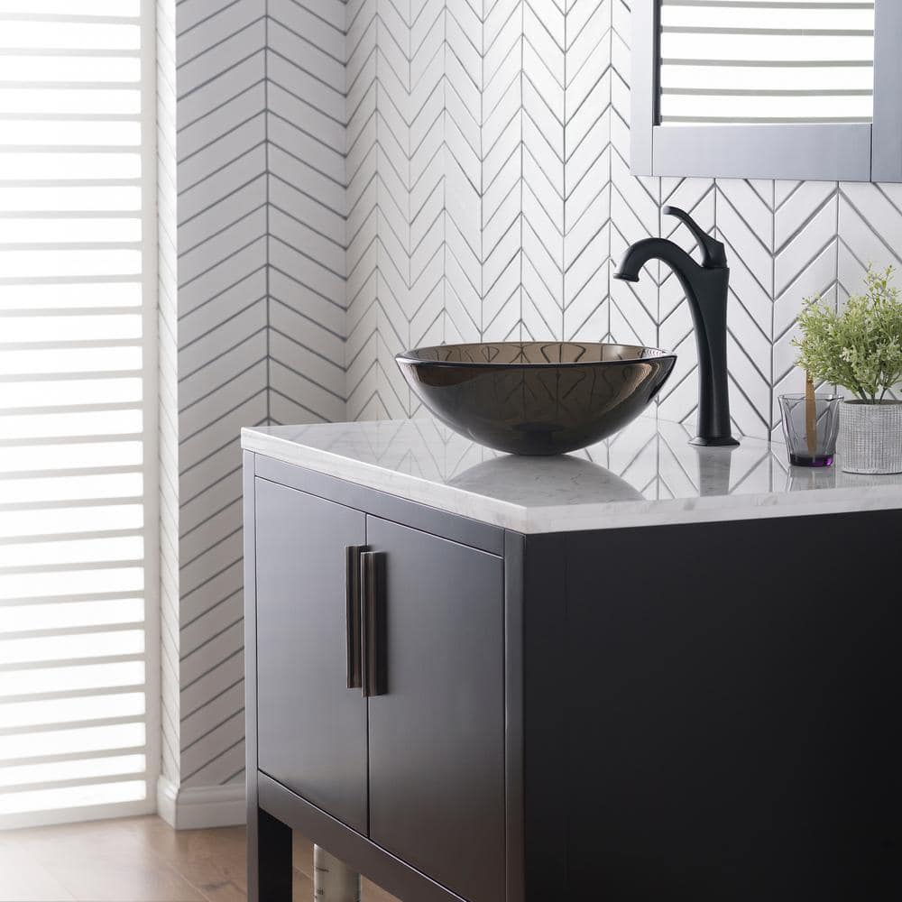 14-Inch Round Brown Glass Vessel Bathroom Sink