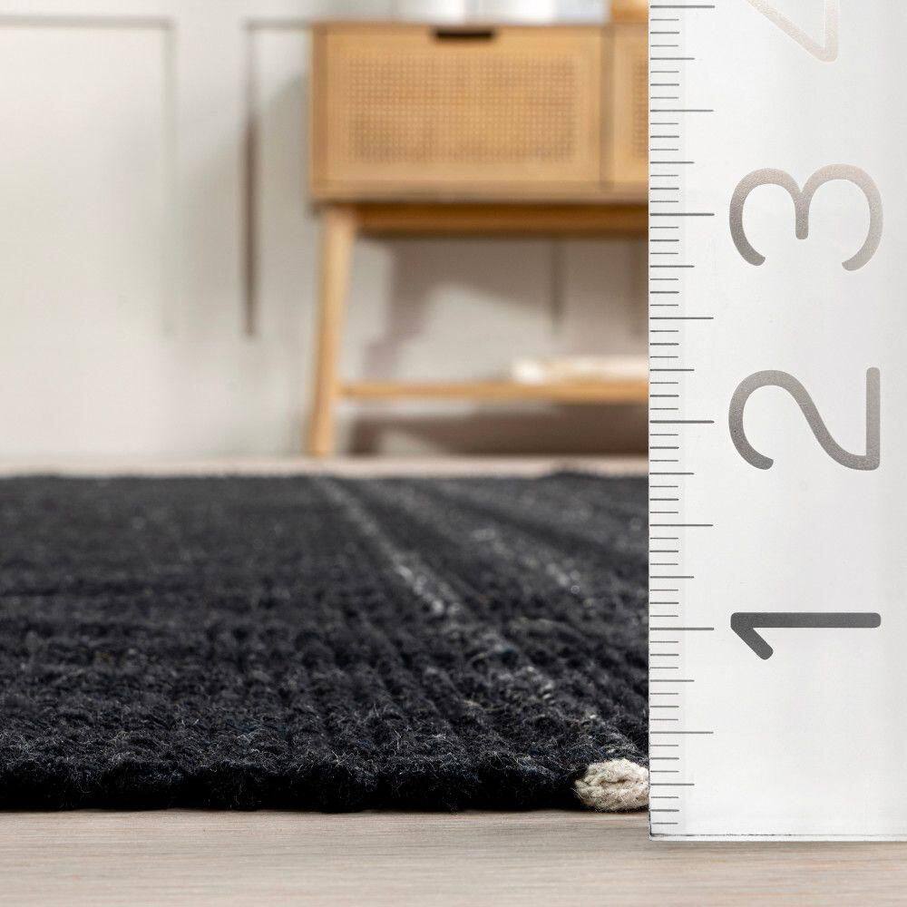 Black and White Striped Handmade Cotton Area Rug, 5' x 8'