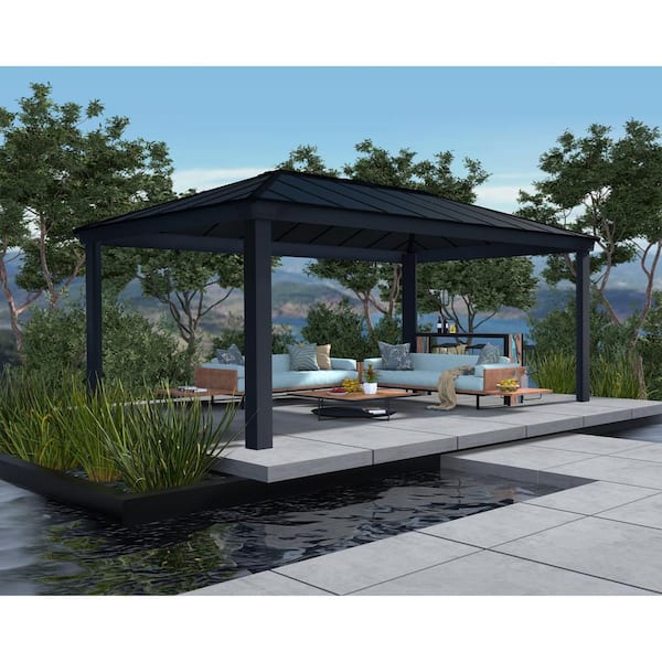 Dallas 12 ft. x 20 ft. Gray/Gray Opaque Outdoor Gazebo with Insulating and Sleek Roof Design