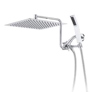1-Spray Patterns 10 in. Wall Mount All Metal Dual Shower Head with Shower Wand And 70" Extra Long Shower Hose in chrome