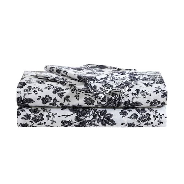 BETSEY JOHNSON Betseys Toile Black 4-Piece Microfiber Queen Sheet Set