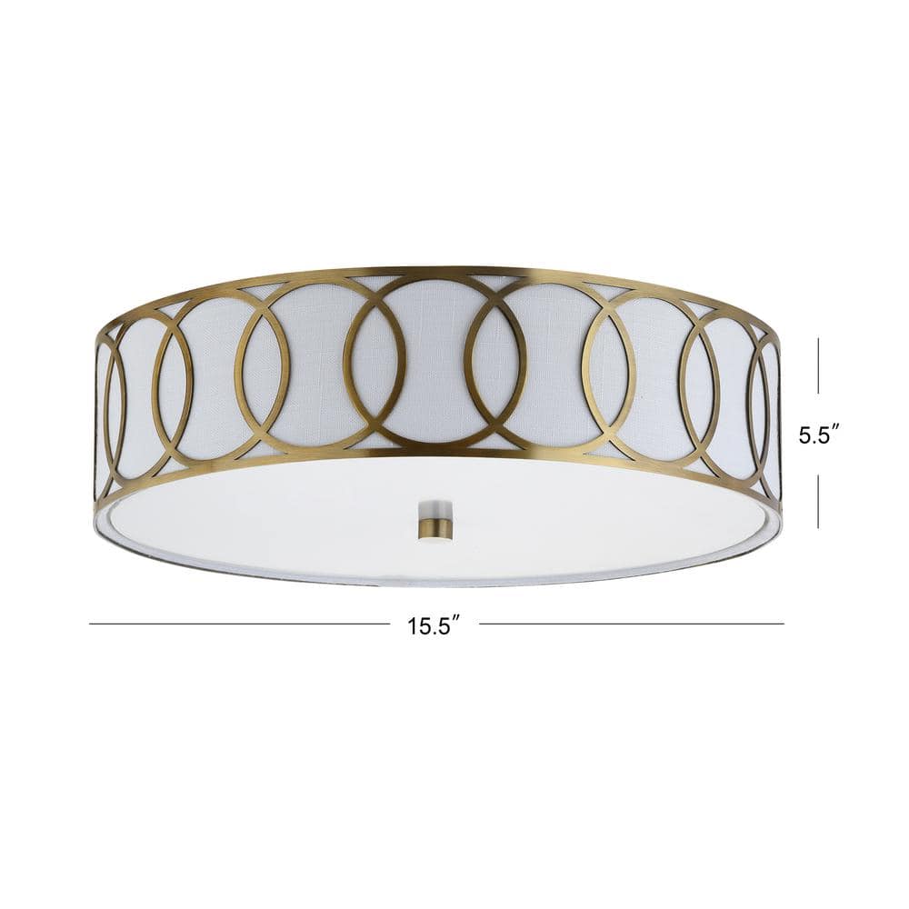 Aubrey Brass Gold 15.5" Drum LED Flush Mount with Linen Shade