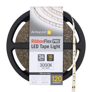 RibbonFlex Pro 16.4 ft. (5M) 24-Volt LED Tape Light, Soft Bright White(3000K), 120 LEDs/M
