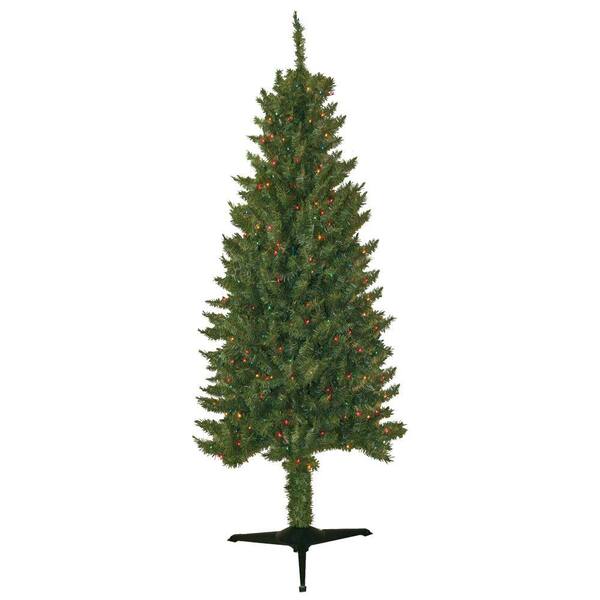 General Foam 6 ft. Pre-Lit Slender Spruce Artificial Christmas Tree with Multi-Color Lights