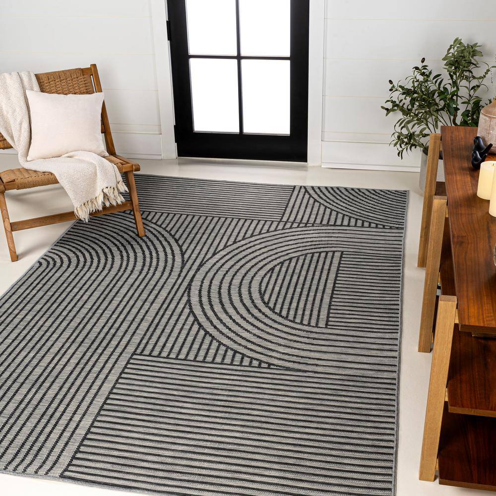 Zephyr Black and Cream Synthetic Stripe Reversible Rug 3' x 5'