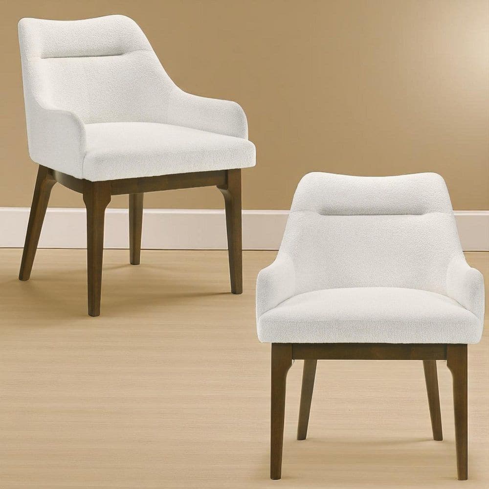 Syreeta Beige Chenille Arm Chair with Solid Wood Legs, Set of 2