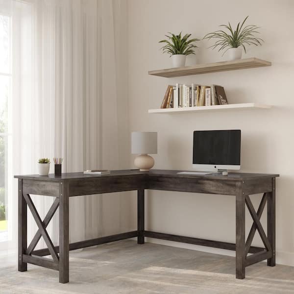 Lavish Home 23.5 in. Dark Gray Computer Desk - L-Shaped Desk with X-Pattern Legs - for Office, Computer or Craft Table