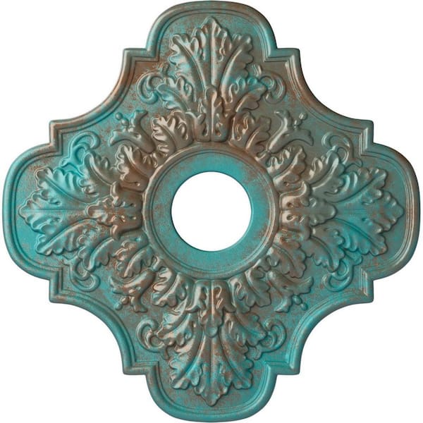 Ekena Millwork 1 in. x 17-3/4 in. x 17-3/4 in. Polyurethane Peralta Ceiling Medallion, Copper Green Patina