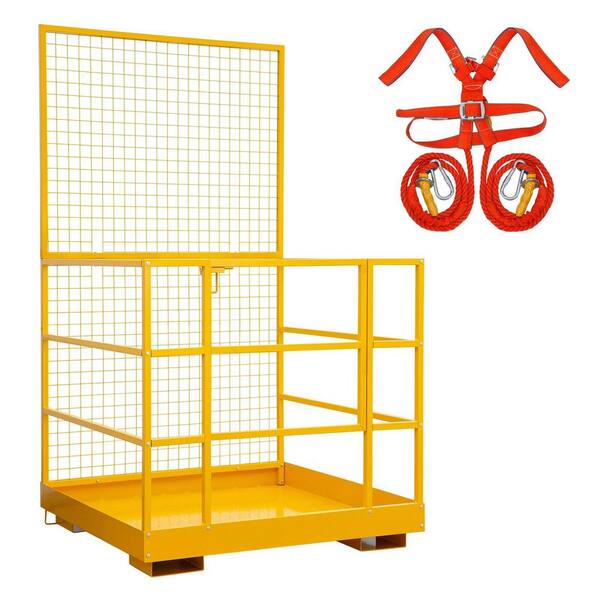 43 in. x 45 in. Forklift Safety Cage, 1400 lbs. Yellow Capacity Forklift Work Platform with Safety Harness