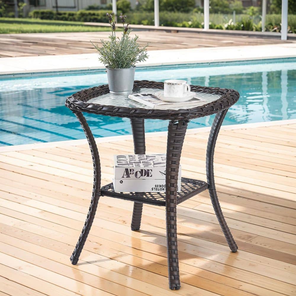 Arcline Brown Square Wicker Outdoor Coffee Table with Tempered Glass Top / Patio Side Table price history on PriceWatchPro
