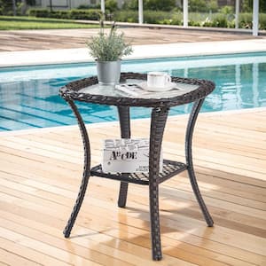 MoonLuxe Brown Square Wicker Outdoor Coffee Table with Tempered Glass Top / Patio Side Table