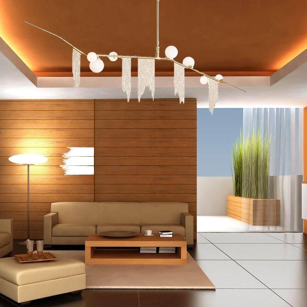 Gold and White Glass Globe Plug-in Drum Chandelier