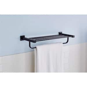 Farrington 21 in. Wall Mount Towel Rack with Towel Bar in Matte Black