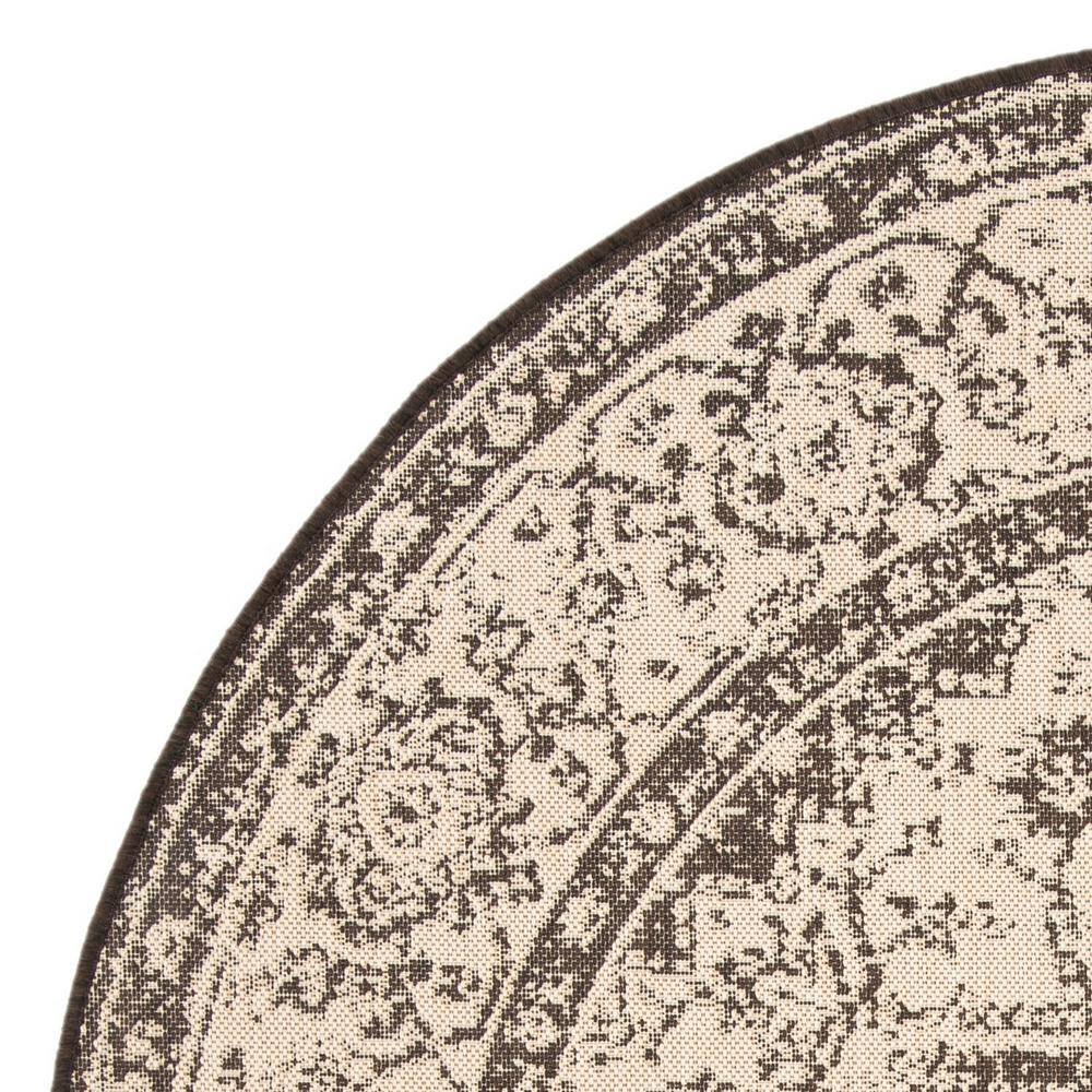 Cream and Brown Round Synthetic Non-slip Area Rug, 6'7"
