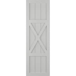 12 in. x 29 in. True Fit PVC Center X-Board Farmhouse Fixed Mount Board and Batten Shutters Pair in Hailstorm Gray