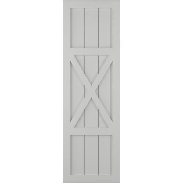 Ekena Millwork True Fit 15 in. x 32 in. PVC Center X-Board Farmhouse Fixed Mount Board and Batten Shutters in Hailstorm Gray (Per Pair)