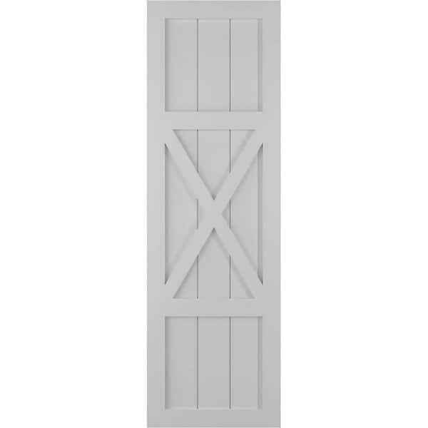 Ekena Millwork 15 in. x 62 in. True Fit PVC Center X-Board Farmhouse Fixed Mount Board and Batten Shutters Pair in Hailstorm Gray