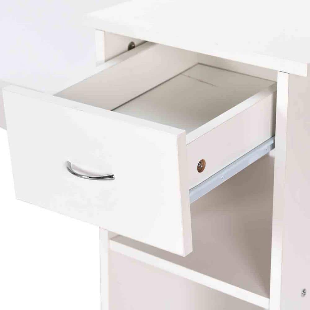 Elegant White Wooden Computer Desk with Drawer and Shelves
