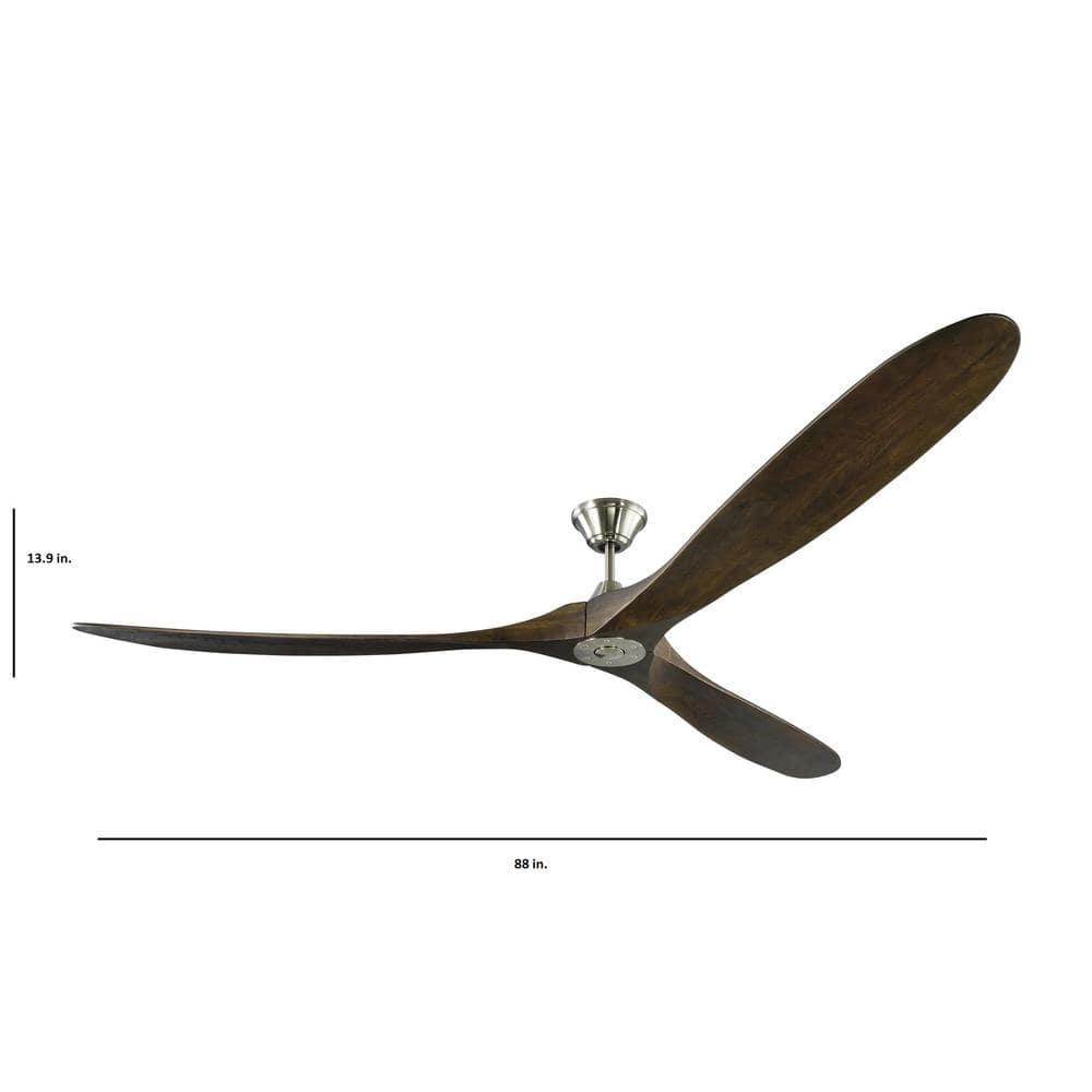 88-Inch Brushed Steel Ceiling Fan with Dark Walnut Blades and Remote