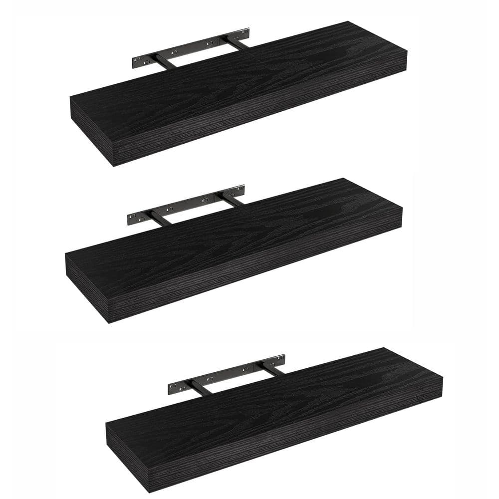 24 in. W x 5.8 in. D Black Floating Shelves (Set of 3) Decorative Wall Shel