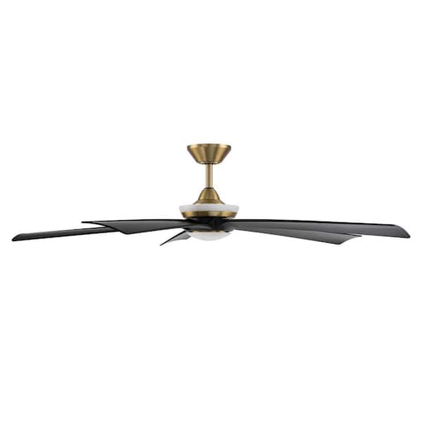 Crown 62 in. Smart Indoor/Outdoor Soft Brass/Matte Black Downrod Mount Standard Ceiling Fan 5CCT Integrated LED w/Remote
