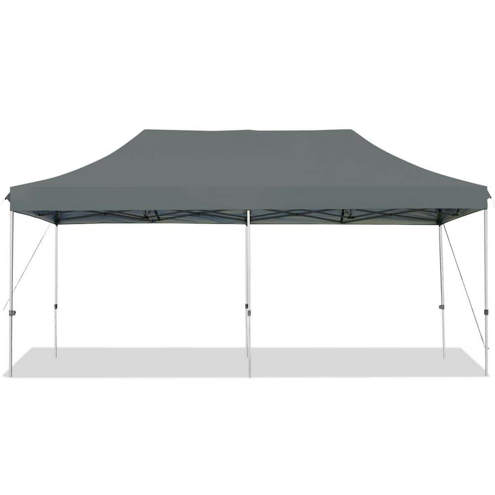 10 ft. x 20 ft. Gray Outdoor Adjustable Pop-Up Canopy Tent Folding Sun Shel