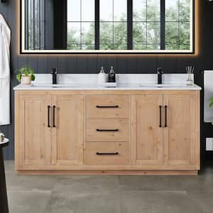 Cicero 72 in. W x 22 in. D x 33 in. H Freestanding Bath Vanity in Brown with White Engineered Stone Top without Mirror