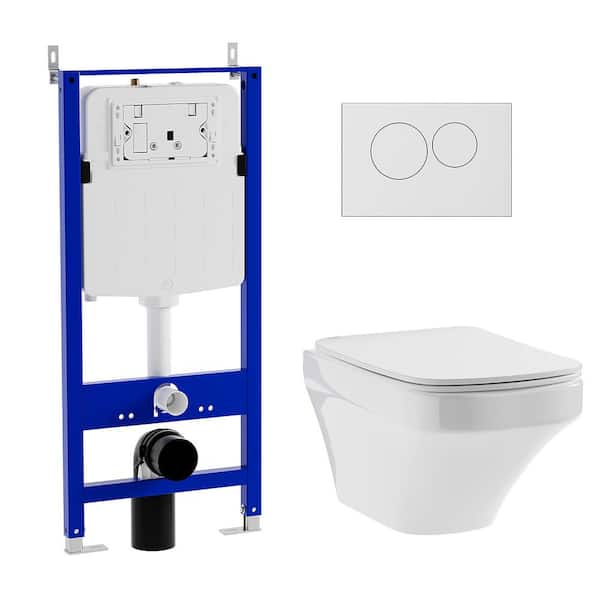 Simple Project 2-Piece 0.8/1.6 GPF Dual Flush Elongated Wall Hung Toilets in White, with In-Wall Toilet Carrier System for Wall-Hung
