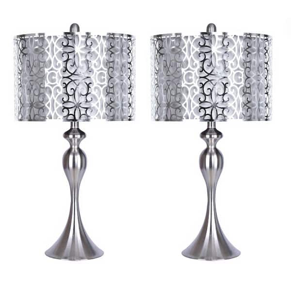 GRANDVIEW GALLERY 27 in. Brushed Nickel Table Lamps with Sleek Curvy Body and Brushed Nickel Shades (2-Pack)