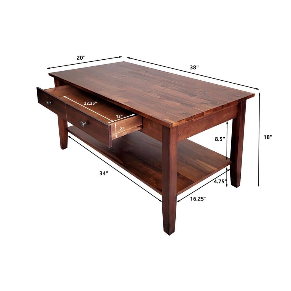 Solid Acacia Wood Rectangular Coffee Table with Storage
