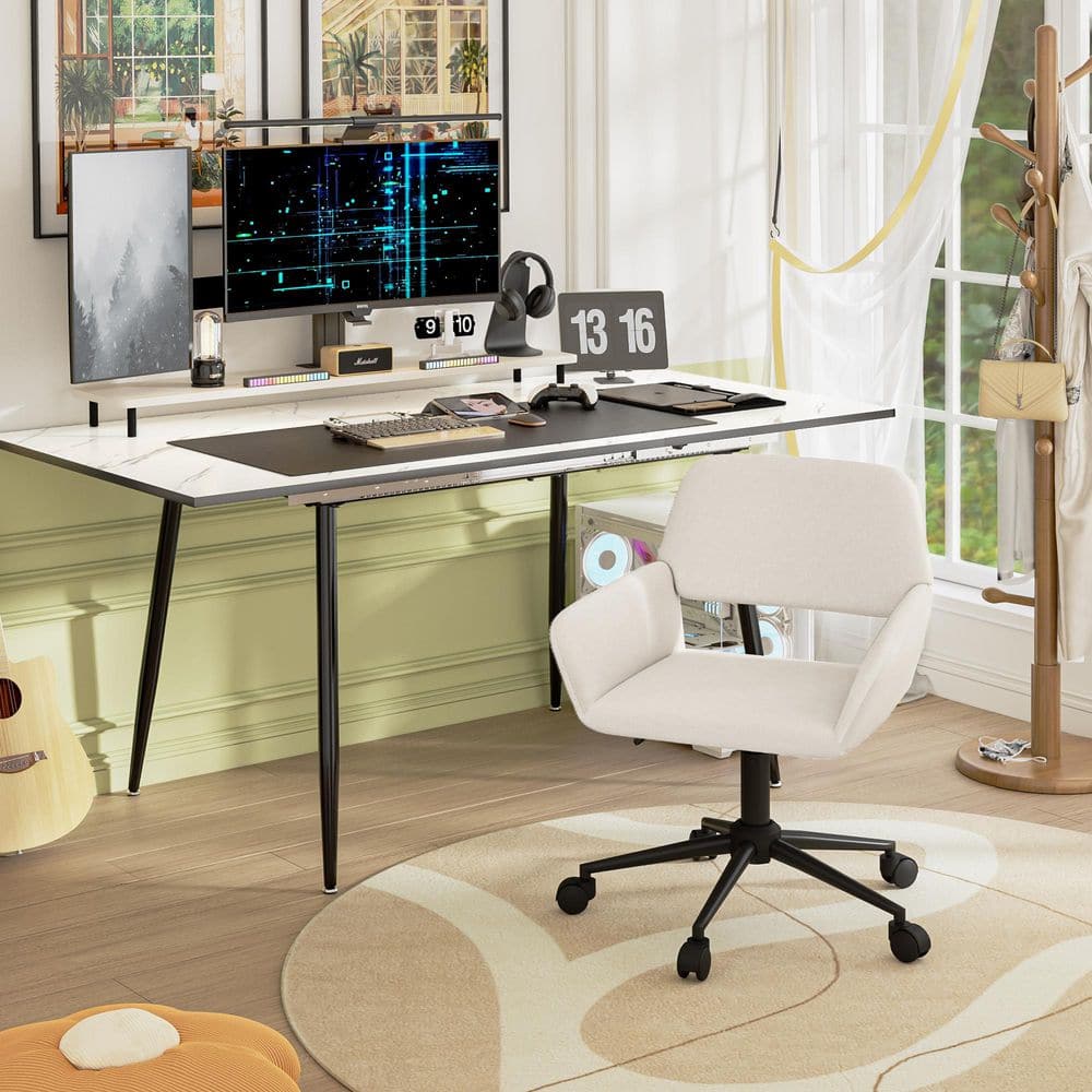 Rosa Fabric Seat Mid-Back Design Swivel Hight Adjustable Ergonomic Gaming Chair in Beige with Arms