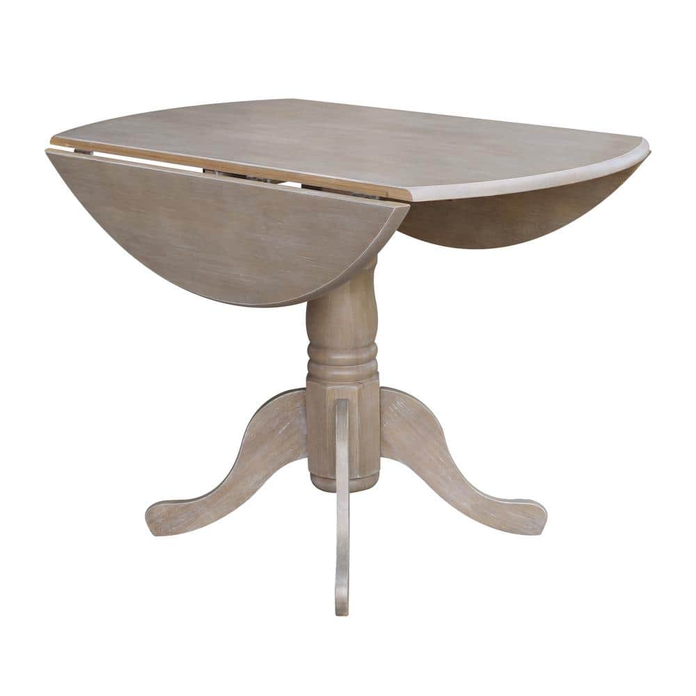 42" Washed Gray Taupe Round Wood Extendable Dining Table