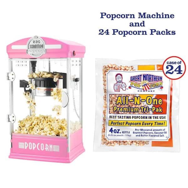 GREAT NORTHERN 480-Watt 4 oz. Big Bambino Popcorn Machine with Pre-Measured Popcorn Kernels, Scoop and Serving Cups (24-Pack)