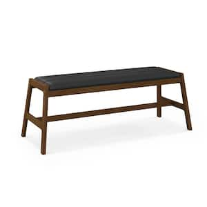 Walnut 43.5 in. Bedroom Bench with Faux Leather Padded Seat Rubber Wood Frame