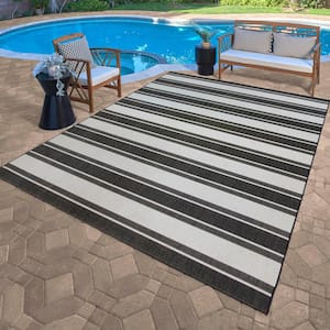 Paseo Castro Black 8 ft. x 10 ft. Striped Indoor/Outdoor Area Rug