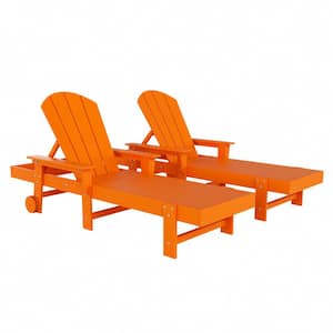 Laguna Orange 2-Piece Fade Resistant HDPE All Weather Portable Adirondack Adjustable Outdoor Chaise Lounge Armchairs