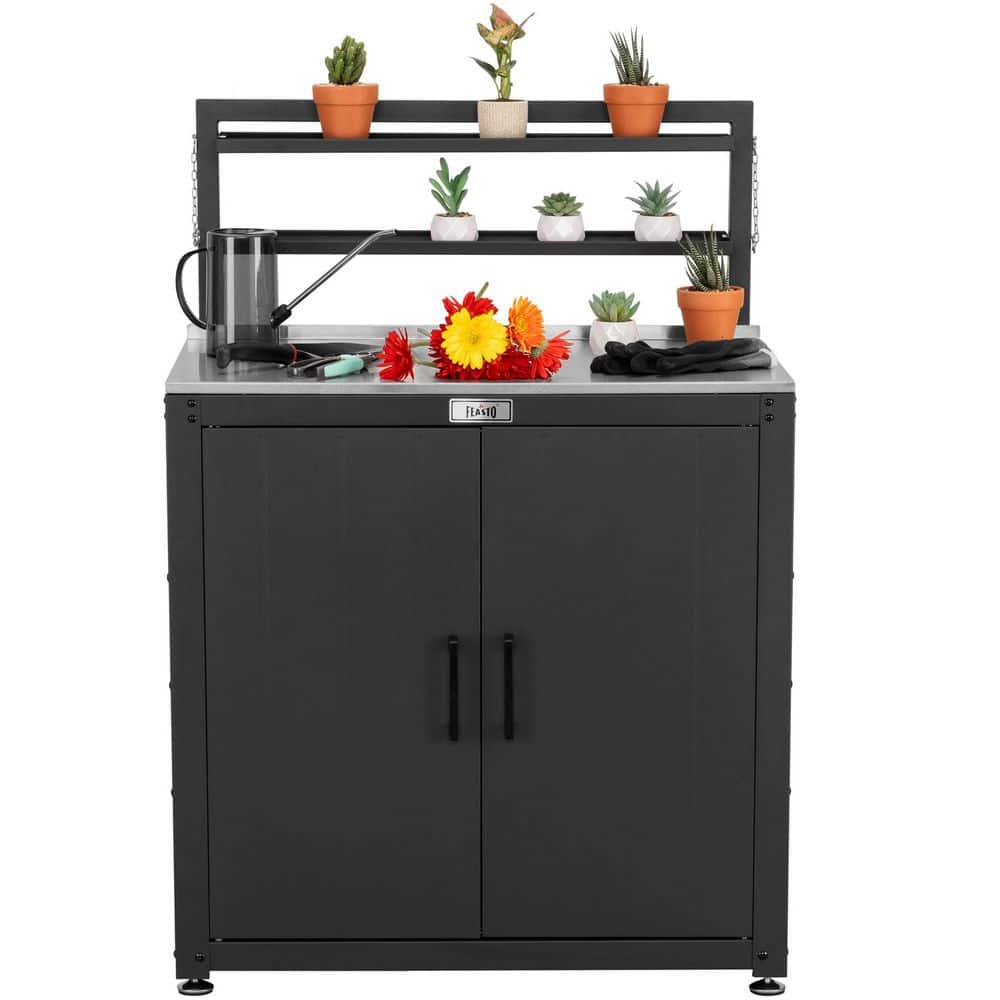 Outdoor Work Table with Elevated Rack