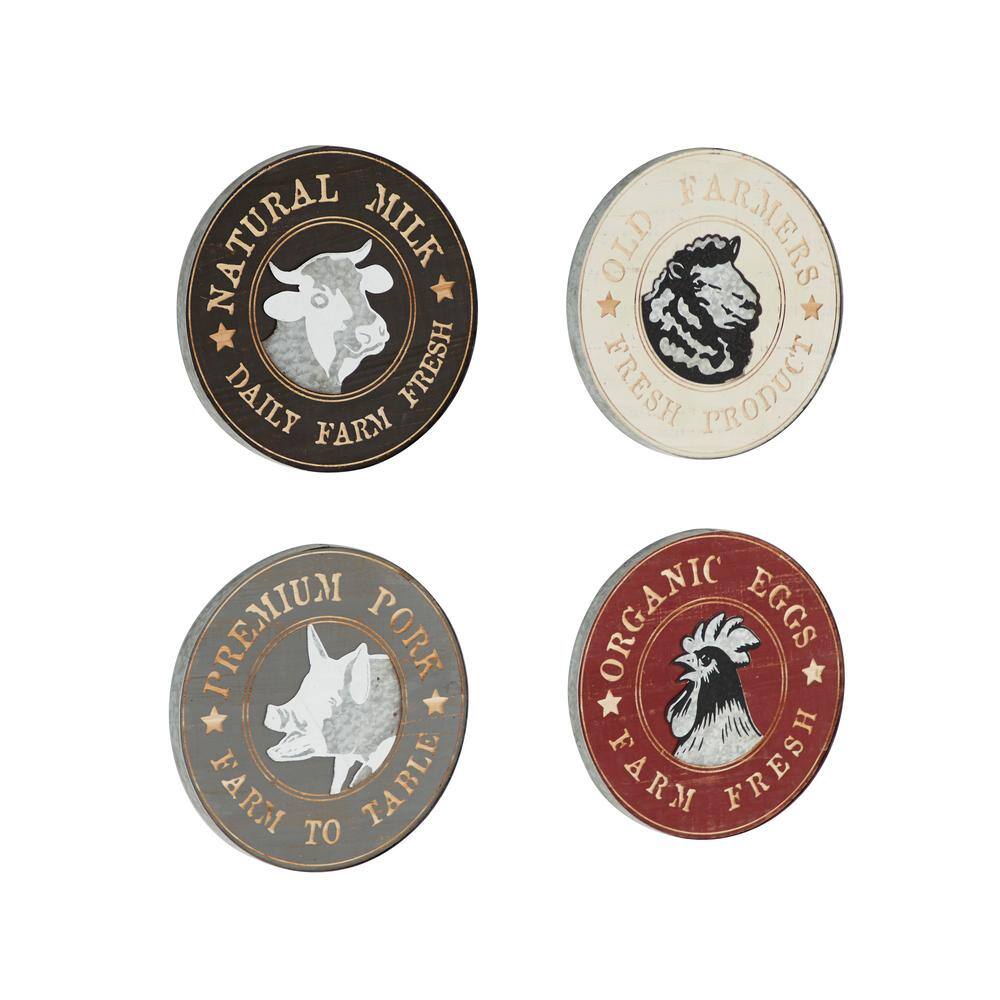 Farmhouse Rustic Wood and Metal Round Animal Wall Art Set of 4